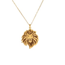 UNIFT Lion Head Pendant Necklace for Women Men Stainless Steel Gothic Style Lion Head Outline Pendant Necklace Animal Jewelry (gold)