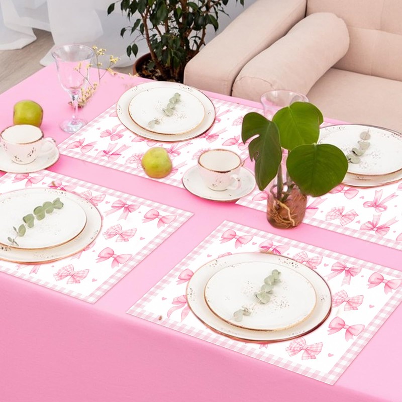 Cheerupp Pink Bow Theme Place Mats Set of 4, Bow
