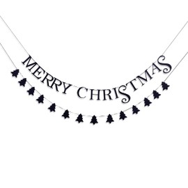 YESSWL Merry Christmas Banners - Vintage Nordic Black Christmas Decorations，Christmas Wall Door Entry Fireplace Decor Christmas Fireplace Xmas Decorations (Vintage Black)