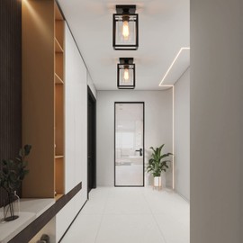 IHENGYANLT 1 Pack Semi Flush Mount Ceiling Light,Black Metal Frame Ceiling Light Fixture with Clear Glass Shade, Farmhouse Light Fixture for Kitchen Island Entryway Porch Foyer Dining Room