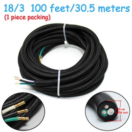18/3 100Ft Cloth Covered Wire Lamp Cord Vintage Electrical Rayon Braided Black 18 AWG 3 Conductor Flexible Fabric Pendant Lighting Power(10A)