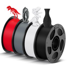ANYCUBIC PLA Filament 1.75mm Bundle, 3D Printing PLA Filament 1.75mm Dimensional Accuracy +/- 0.02mm, 1KG Reusable Spool (2.2 lbs), 4KG Black + White + Grey + Red