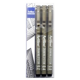 Artline Drawing System Pens EK-230 - Black (Wallet of 3) - 0.2mm/ 0.4mm/ 0.8mm Drawing Pens, Artist pens for drawing, sketching, and illustration