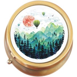 Watercolor Hot Air Balloons Brass Round Pill Box