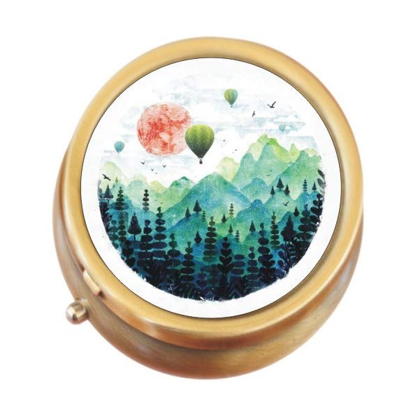 Watercolor Hot Air Balloons Brass Round Pill Box