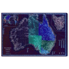 The Oliver Gal Artist Co. Maps Wall Art Canvas Prints 'The Australian Colonies' Home Décor, 24" x 16", Blue, Green
