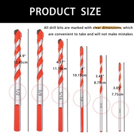 Dianrui Concrete Drill Bit Kit (10PCS) Masonry Drill Bit Set for Concrete/Glass/Stone/Brick/Tile/Plastic/Ceramic and Wood Size 5/32"-1/2" Drill Bit Set