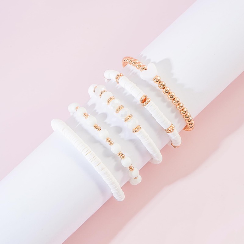 RISHEGAE Heishi Beaded Stretch Bracelets for Women Stackable Polymer Clay