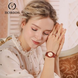 rorios Wooden Watches Men & Women Unisex Wooden Watch Analogue Quartz Watch with Wooden Strap Lightweight Natural Wooden Watch for Men Women, red, Bracelet