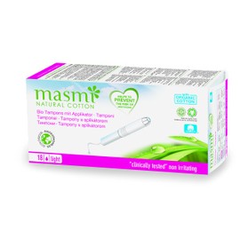 MASMI Natural Cotton Organic Tampons Light + Applicator, Pack of 18