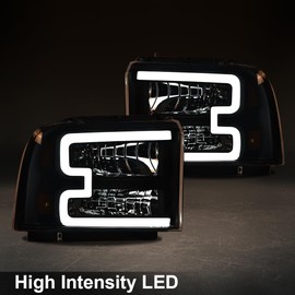 G-PLUS LED Headlights Compatible with Ford F250 F350 F450 F550 Super Duty 2005-2007 DRL BAR Headlamps Clear Lens Black Housing Amber Reflector,faros delanteros