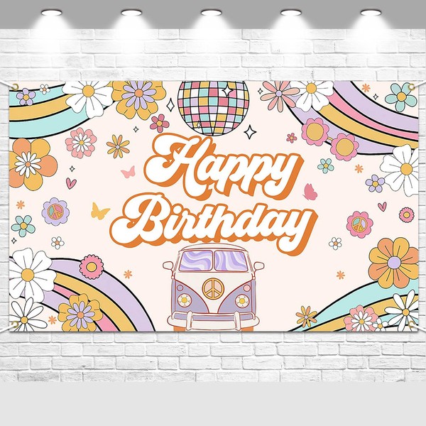 Avezano Avezano Groovy Birthday Backdrop Banner Retro Hippie Boho Girl