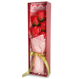 BANBERRY DESIGNS Red Rose Bouquet - Set of 5 Scented Roses - Gift Boxed with a Red Bow