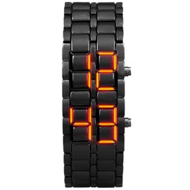 FANMIS Fashion Men's Simple Sports Watch Electronic Binary Digital LED Lava Alloy Rectangular Chain Watch (Men Black Red)