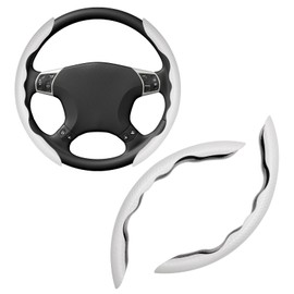povtii 2 PCS Car Steering Wheel Cover, Carbon Fiber Auto Steering Wheel Segmented Protector, Anti-Skid Butterfly Cover for Most Vehicles with 15" Steering Wheel, Car Accessories (White)
