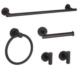 Ntipox Matte Black Bathroom Hardware Set, Modern 24-Inch Towel Bar Set Wall Mounted, Towel Rack Set Black,Stainless Steel Bathroom Accessories Set Black,5-Pieces