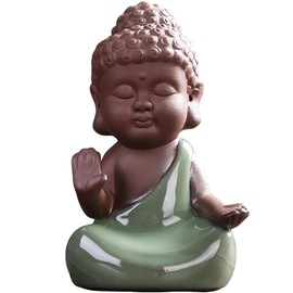 EVECILOO Ceramic Cute Baby Buddha Statue, Purple Clay Peaceful Rulai Buddha Statue, Happy Baby Buddha Statue, Monk Figurine, Office Desktop Mini Statue, Tea Ornaments, Monk Home Decoration (3)