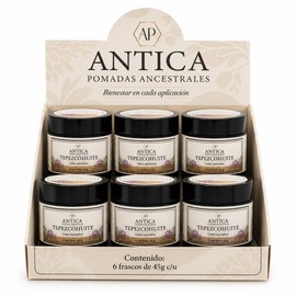 ANTICA Pomada de Tepezcohuite 45 g c/u Calma Reparadora con Aloe Vera, Caléndula, Manzanilla, Karité y Cera de Abeja, Pack de 6