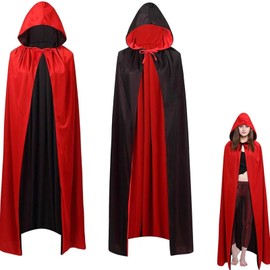TOPTHEROAD Disfraz Halloween Mujer, 130 150 170CM Brujia Capa con Capucha, Disfraz Peste Negra para Adultos y Niños para Fiesta de Disfraces de Halloween y Cosplay (Negro+Rojo, 170CM)