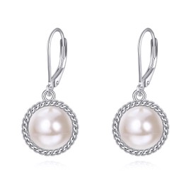 925 Sterling Silver Pearl Leverback Earrings Dangle Drop Twist Jewelry Gifts for Women