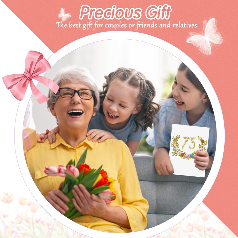 Hierein Birthday Card Woman, Birthday Card 75 Years Romantic Flowers