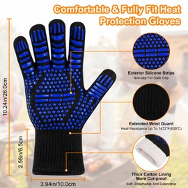 Flintronic Grill Gloves Heat Resistant Fire Resistant Oven Gloves Hand Protection Grill Gloves, 1472°F/800°C Heat Resistant Oven Gloves for Grill, Oven, Cooking, Soldering (Blue)