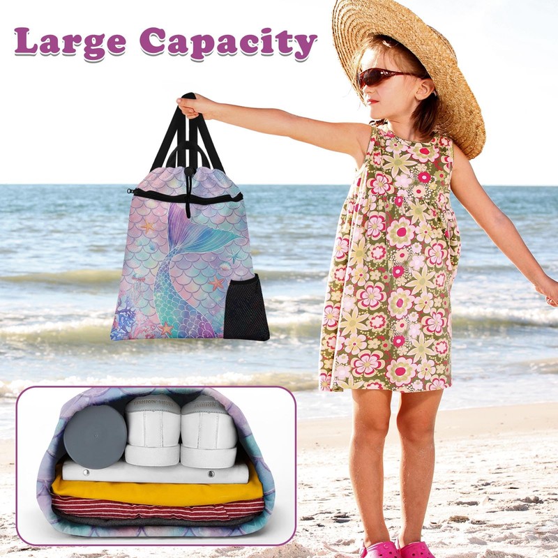 Britown Mermaid Tail Drawstring Backpack, 15” x 17” Waterproof Swim