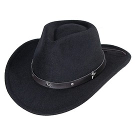 KorhLeoh Western Black Cowboy Hat Felt Cowgirl Hat for Women and Men Wide Brim Panama Fedora