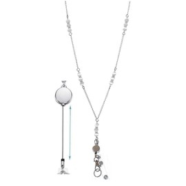 Hidden Hollow Beads Retractable Badge Reel Women's Stainless Steel Lanyard Strong ID Card Holder Keys Teacher Nurse Cruise (Crystal - Reel)