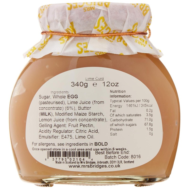 Mrs Bridges Lime Curd, Made in Scotland, 12oz Jar (Pack