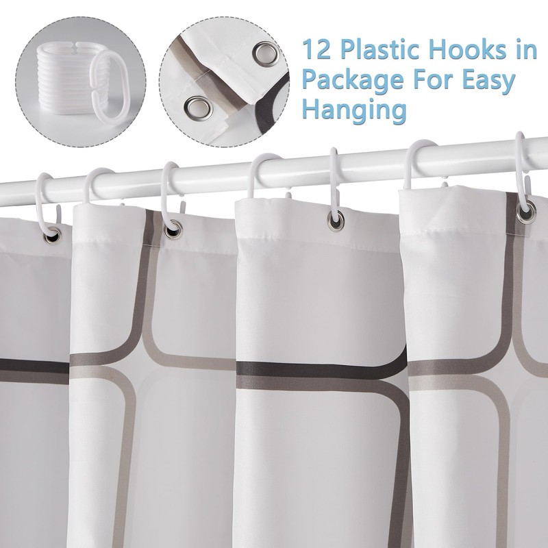 GRICOL Shower Curtain Waterproof Polyester Fabric Washable Bath Curtain with