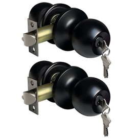 BESTTEN [2 Pack] Keyed Entry Door Knob, Entrance Door Lock, Keyed Different, Standard Ball, Matte Black