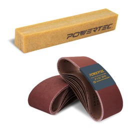 POWERTEC 110437 3 x 21 Inch Sanding Belts and Abrasive Cleaning Stick Set | Aluminum Oxide Sanding Belt Assortment 18 Pack, 3 Each of 60 80 120 180 240 400 Grits, for Portable Belt Sander