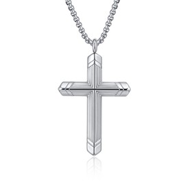 FLHEART Stainless Steel Cross Necklace for Men, Silver Black Gold Cross Pendant Jesus Necklace Chain, Non Tarnish Sturdy Mens Christian Jewelry Gifts for Him Baptism Confirmation Birthday, 24 Inch