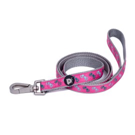 Petface Paws Print Dog Lead, Medium, Cerise/Grey