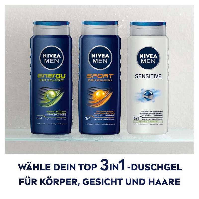 NIVEA MEN Sensitive Shower Gel (500 ml), Refreshing and Nourishing