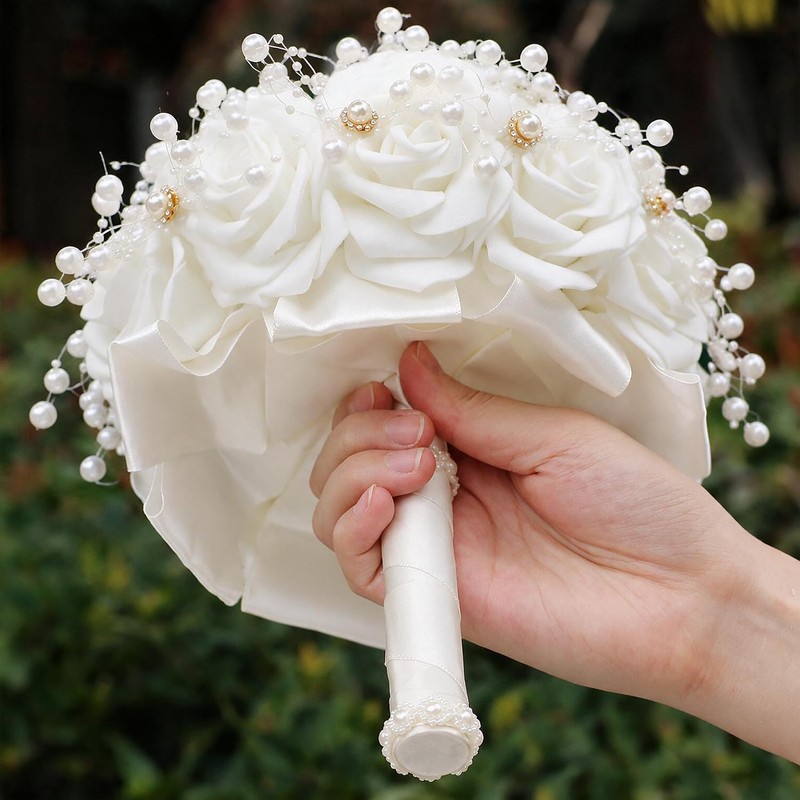 Wedding Bouquets for Bride and Bridesmaid, Fabric Cloth, 9" D
