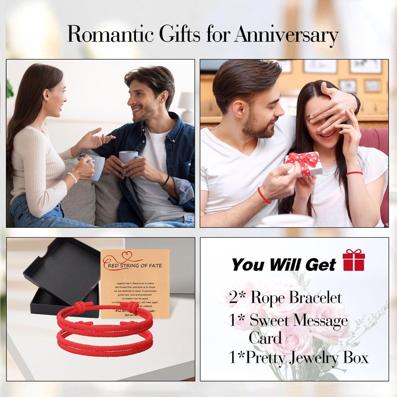 Matching Adjustable Rope Bracelet for Couples, Red Bracelet for Fate