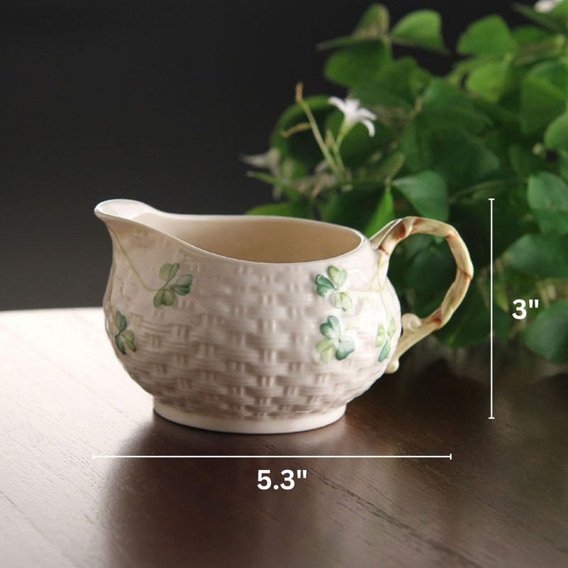 Belleek Classic Shamrock Coffee Creamer Container - Porcelain Milk Jug