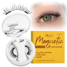 QUEWEL Magnetic Lashes Natural Look, 1 Pair Reusable Magnetic Eyelashes with Applicator, No Glue Needed Manga Eyelashes Kit Easy to Apply and Remove(NZCX-G)