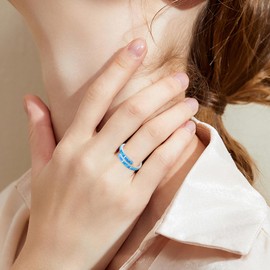 Twoowl Opal Ring 925 Sterling Silver Blue Opal Ring Adjustable Rings Opal Jewellery Gifts for Women Girls Birthday