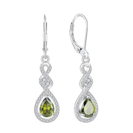 Aprila Infinity Drop Dangle Earrings 925 Sterling Silver Leverback Earrings with 5A Cubic Zirconia Green August Birthstone Peridot Color Jewelry for Women