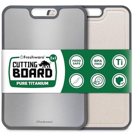 Freshware - Tabla de cortar de titanio para cocina, tablas de cortar de doble cara y antideslizantes, titanio puro/PP, tabla de cortar con ranuras par