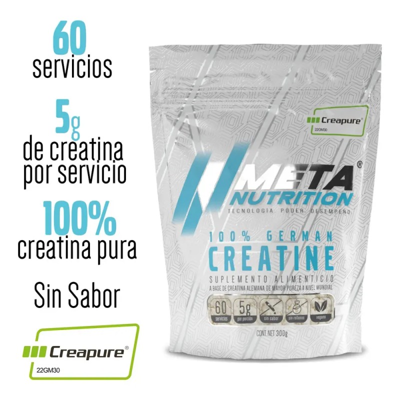 Meta Nutrition Creatina Sello Creapure 300 Grs 60 Serv Sin