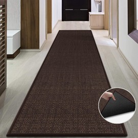GOYLSER Jute Runner Rug Non Slip Washable, 20 ft Rubber Backed Absorbent Laundry Rugs Laundry Room Runner, Deep Brown Long Hallway Rug