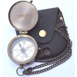 NEOVIVID Engraved Compass, Pocket Compass, Brass Compass with Leather Carry Case, Pirate Compass, Gift Compass, Camping Compass