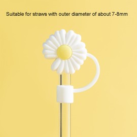 Facaimao 4Pcs Silicone Straw Tips Cover Reusable Drinking Straw Lids Dust-Proof Straw Plugs for 7-8 mm Straws (Daisy)