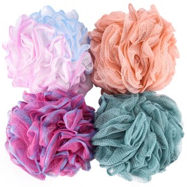 BTYMS Large Loofah Sponge 75g/Pcs, Exfoliating Shower Pouf Shower Scrunchies Bath Scrubber Large Loofahs for Shower - Set of 4