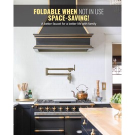 Pot Filler Faucet Green Bronze, WOWOW Brass Pot Filler Wall Mount Kitchen Stove Faucet with Double Joint Swing Arms