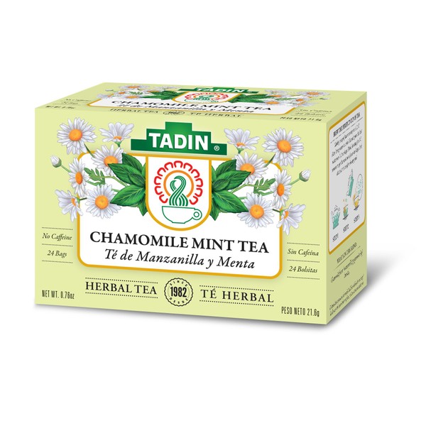 Tadin Herb & Tea Co. Chamomile & Mint Herbal Tea, Caffeine Free, 24 Tea Bags, Pack of 6